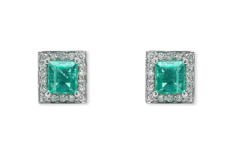 sculpted silver earrings-Earrings 18kt Gold Colombian Emeralds & Diamonds Studs