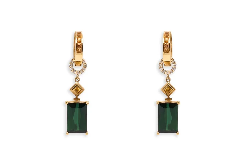 sculpted silver earrings-Earrings 18kt Gold Detachable Green Tourmalines Sapphires & Diamonds