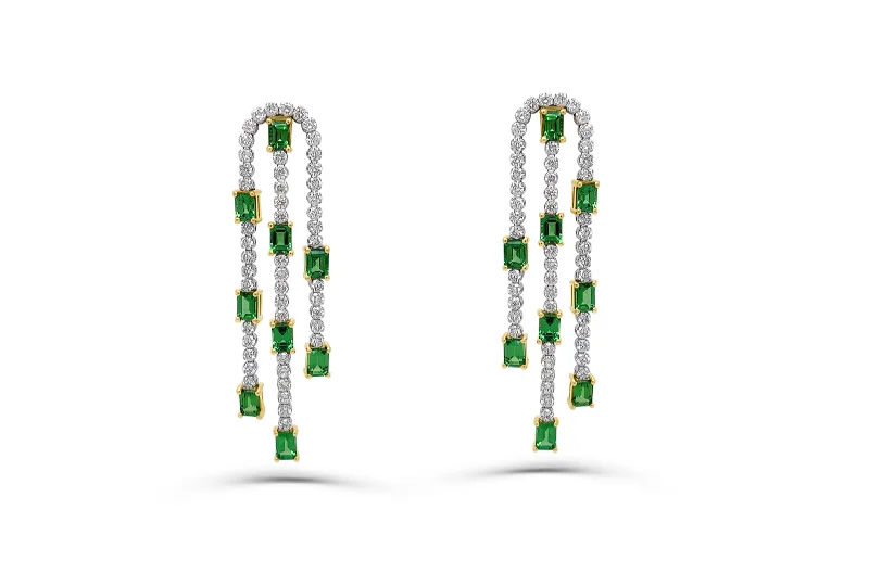 coiled drop earrings-Earrings 18kt Gold Tsavorites & Diamonds Chandelier