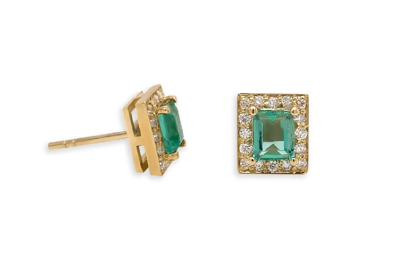 furrowed silver earrings-Earrings 18kt Gold Emeralds & Diamonds Halo Studs