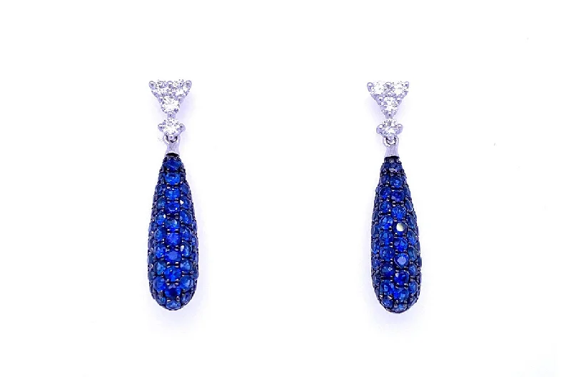 drifter chic earrings-Earrings 18kt Gold Long Tear Blue Sapphires & Diamonds