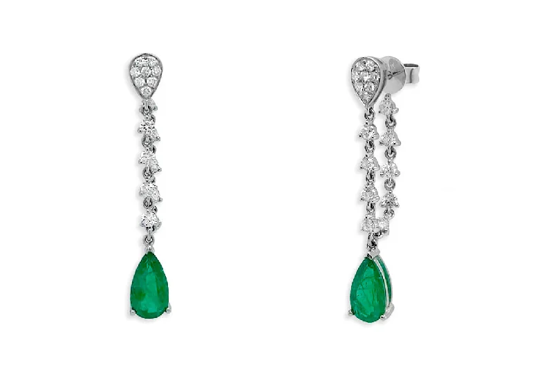 fluid chandelier earrings-Earrings 18kt Gold Pear Emeralds & Inside-Out Diamonds Drops