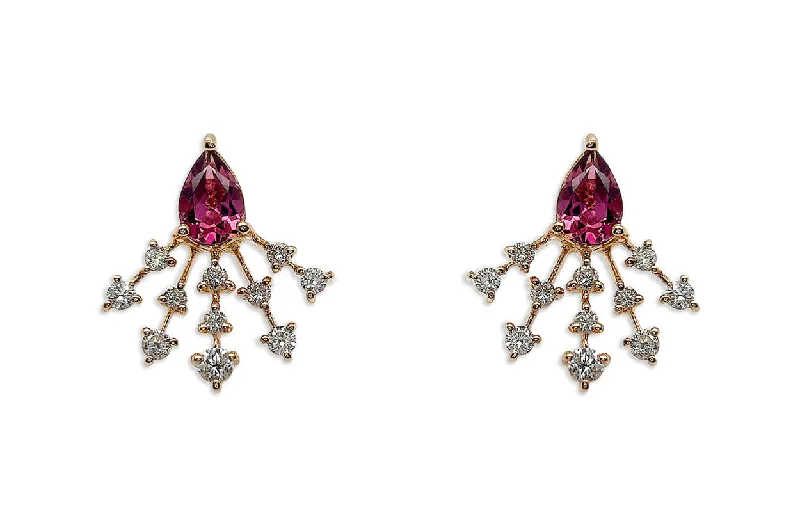 floral-inspired stud earrings-Earrings 18kt Gold Pear Tourmaline & Diamonds Stardusts