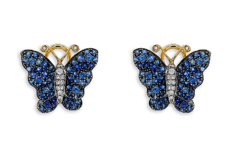 ripple-shaped charm earrings-Earrings 18kt Mixed Gold Blue Sapphire & Diamonds Butterflies