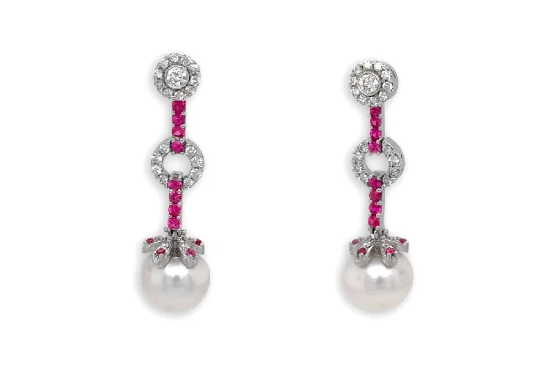 chunky silver earrings-Earrings 18kt Gold Pink Sapphires with Pearls & Detachable Diamonds