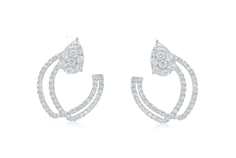 seven-gem chandelier earrings-Earrings 18kt White Gold Double Hoops & Diamonds