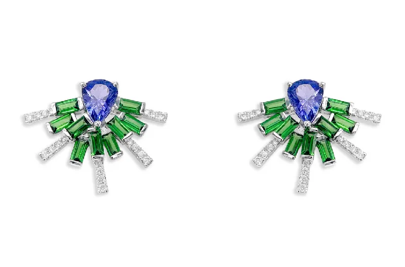 slender drop earrings-Earrings 18kt White Gold Tanzanites Tsavorites & Diamonds Climbers