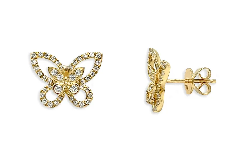 extravagant cocktail earrings-Earrings 18kt Yellow Gold & Diamonds Butterflies Studs