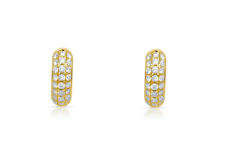 floral-themed earrings-Earrings 14kt Yellow Gold Huggies & 3-Row Diamonds