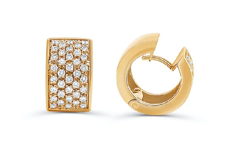 extravagant statement earrings-Earrings 18kt Yellow Gold Huggies & 5-Row Diamonds