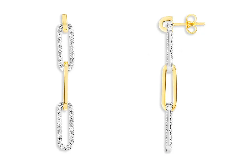 sculpted diamond earrings-Earrings 18kt Yellow Gold Paper Clip & Diamonds Drops