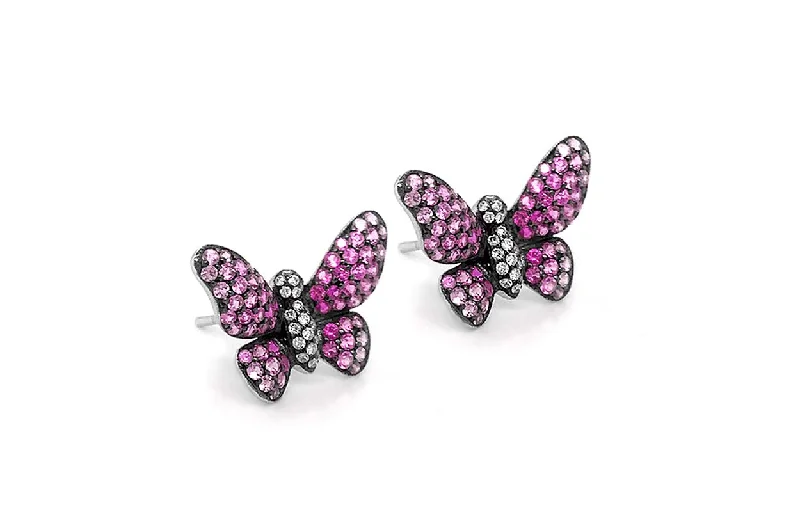 sturdy statement earrings-Earrings Butterfly Sapphire & Diamonds in 18kt Gold