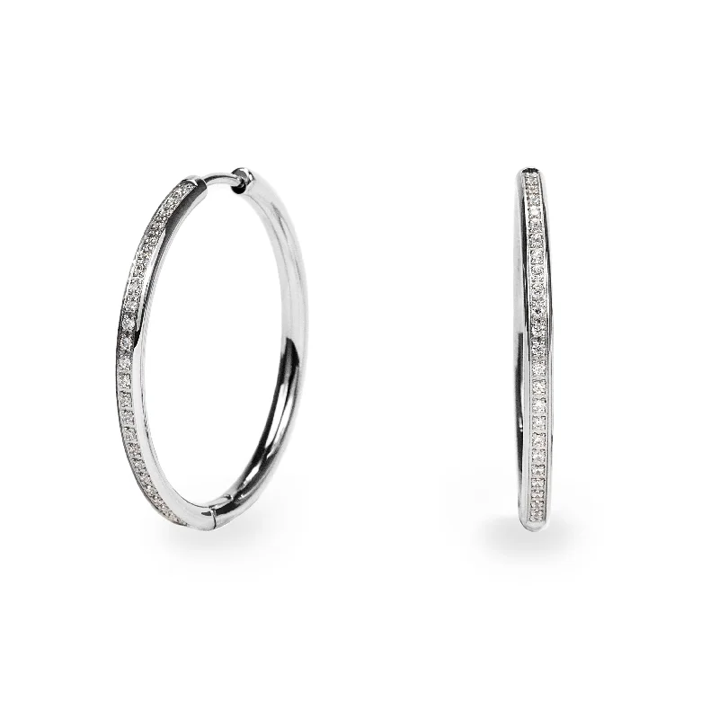 twist hoop earrings-Stainless thin half eternity hoop earrings