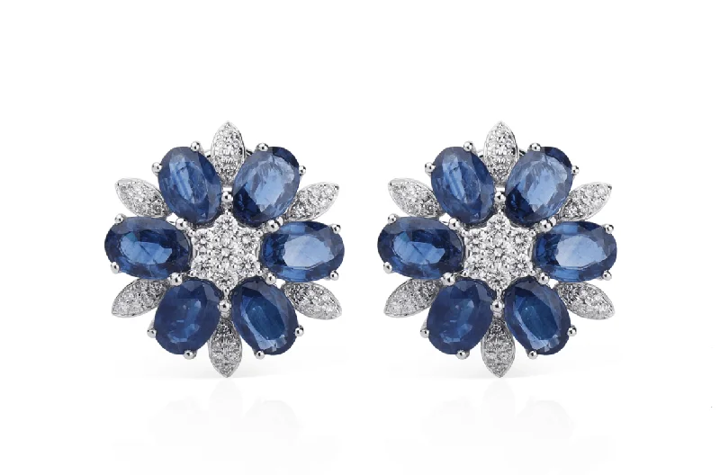 interlocked gold earrings-Earrings Flowers with Blue Sapphires & Diamonds