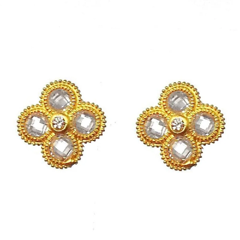 sturdy statement earrings-Flower Stud Gold Earrings