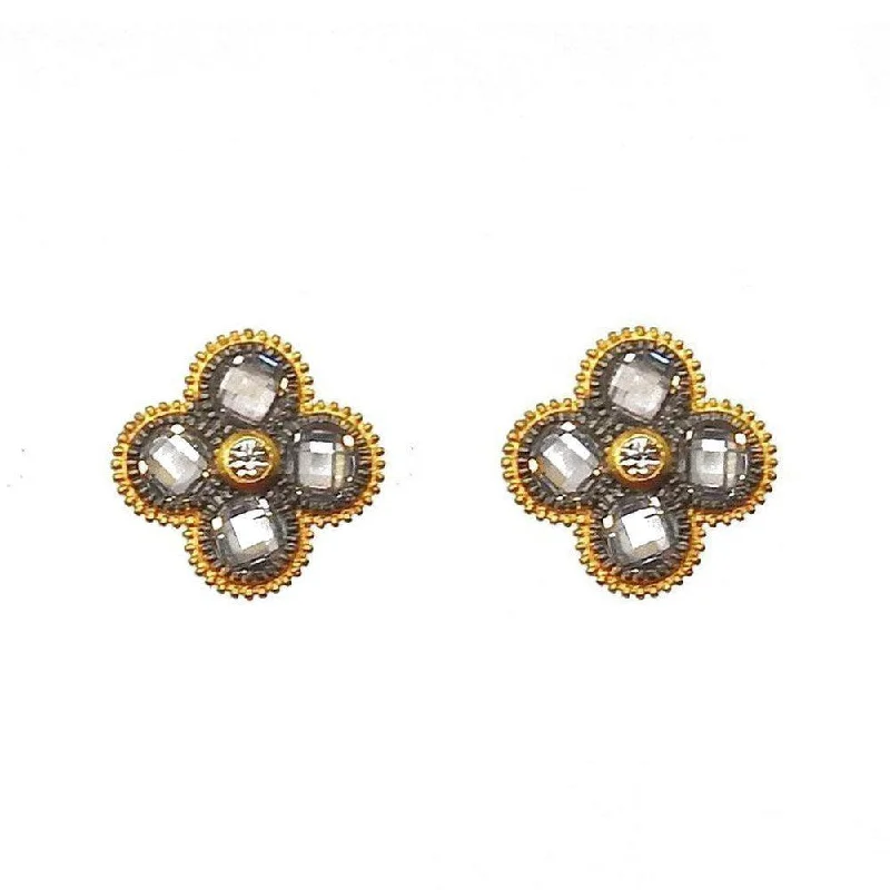 extravagant cocktail earrings-Flower Stud Two Tone Earrings