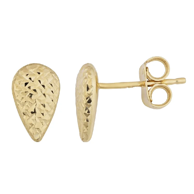 chiseled hoop earrings-Fremada 10k Yellow Gold Diamond-cut Pear-shaped Stud Earrings