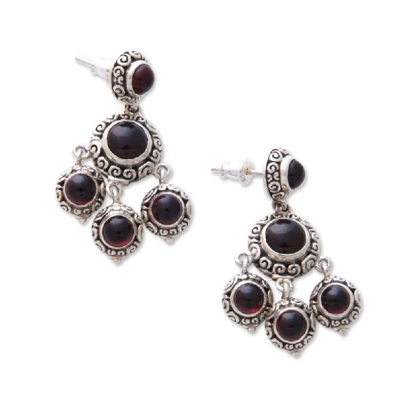 gothic diamond earrings-Garnet Chandelier Earrings, 'Blessing' (Indonesia) - 1.5L*0.8W