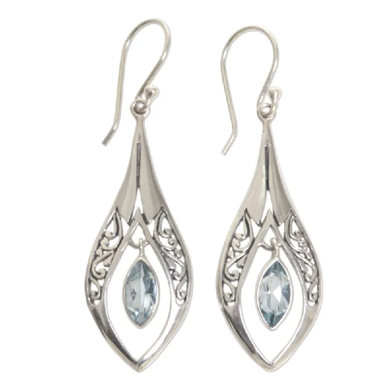 retro-style earrings-Handmade Blue Topaz Dangle Earrings, 'Blue Teardrops' (Indonesia) - 1.6*0.6