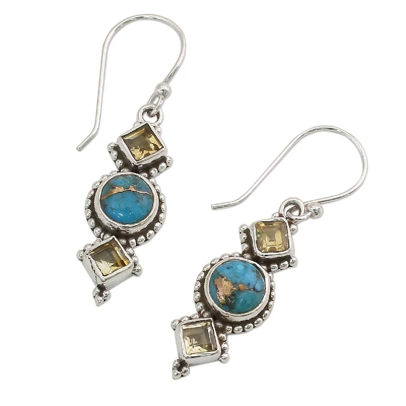 retro turquoise earrings-Handmade Citrine Dangle Earrings, 'Seashore Radiance' (India) - 1.7*0.4