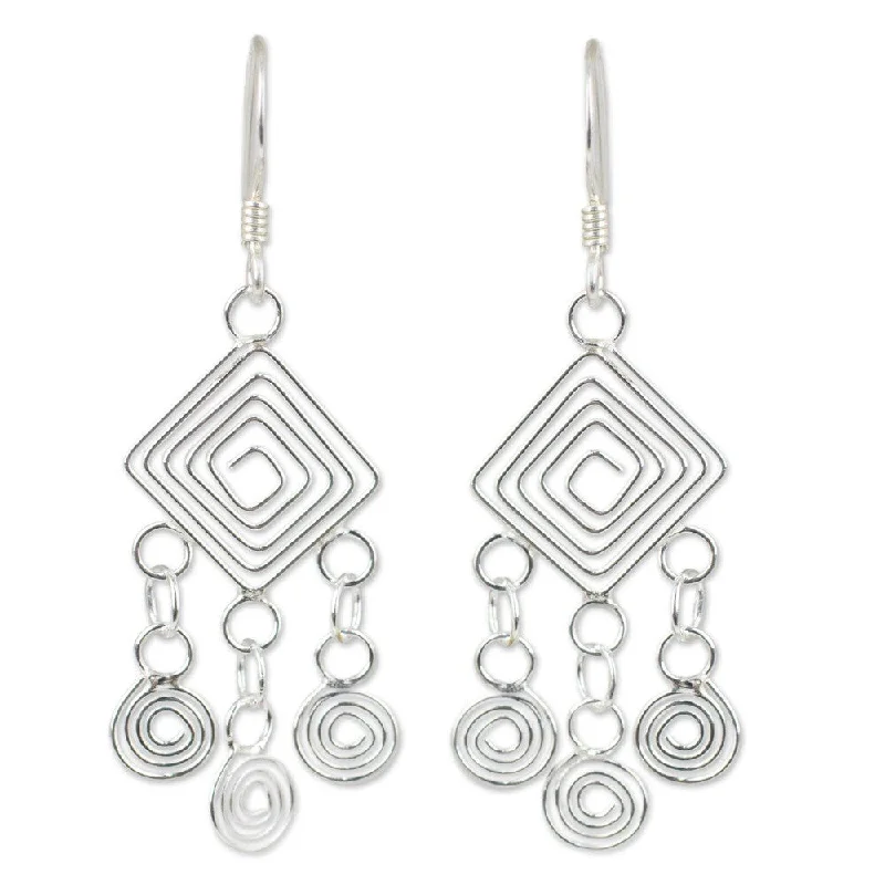 gleaming drop earrings-Handmade Geometry Lesson Sterling Silver Chandelier Earrings (Thailand)