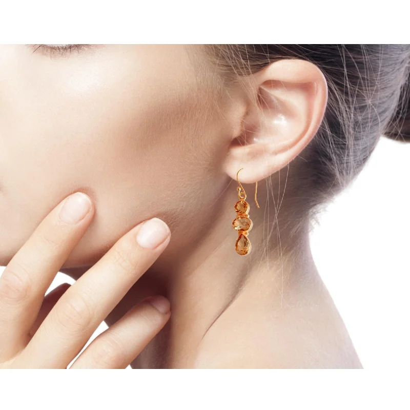 extravagant cocktail earrings-Handmade Golden Dazzle Gold Overlay Citrine Earrings (India)