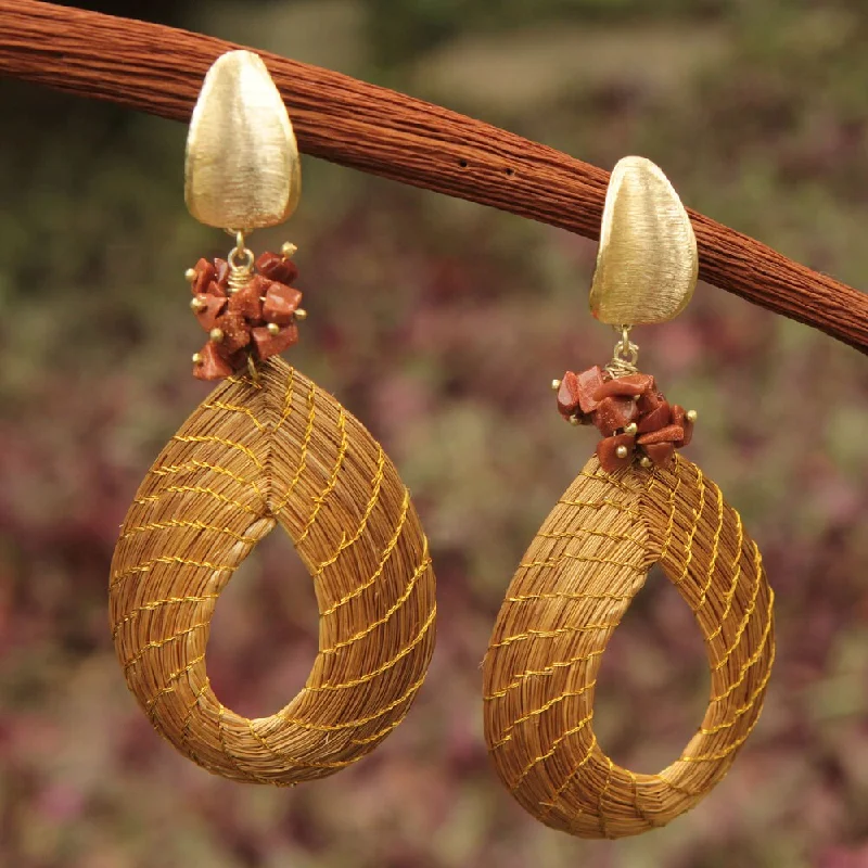 tech angular earrings-Handmade Golden Grass Gold Overlay 'Solar Chic' Sunstone Earrings (Brazil)