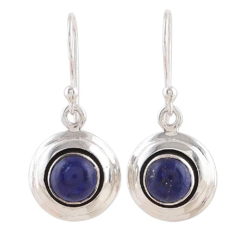 adaptable silver earrings-Handmade Lapis Lazuli Dangle Earrings, 'Midnight Discs' (India)