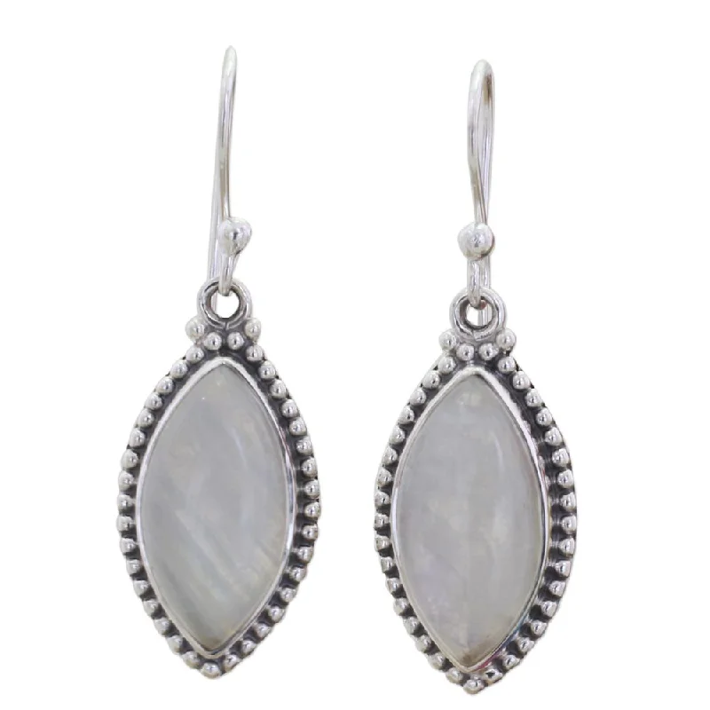 morganite drop earrings-Handmade Rainbow Moonstone Dangle Earrings, 'Rainbow Windows' (India) - 1.5*0.5