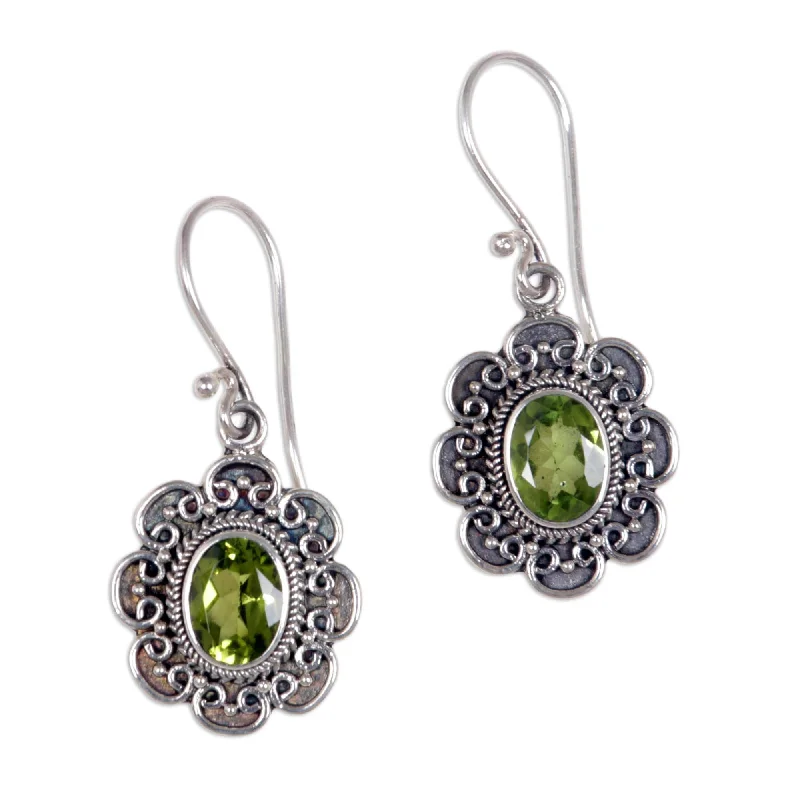 rose gold seven-layer earrings-Handmade Sterling Silver 'Bright Blossom' Peridot Dangle Earrings (Indonesia)