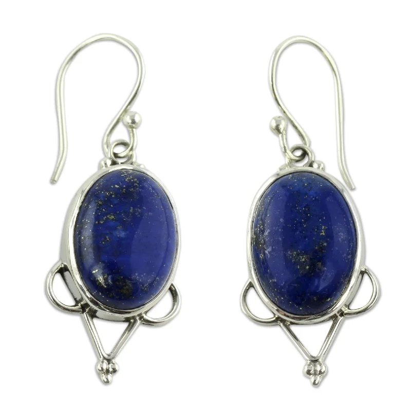 drifter morganite earrings-Handmade Sterling Silver 'Constellations' Lapis Lazuli Earrings (India)