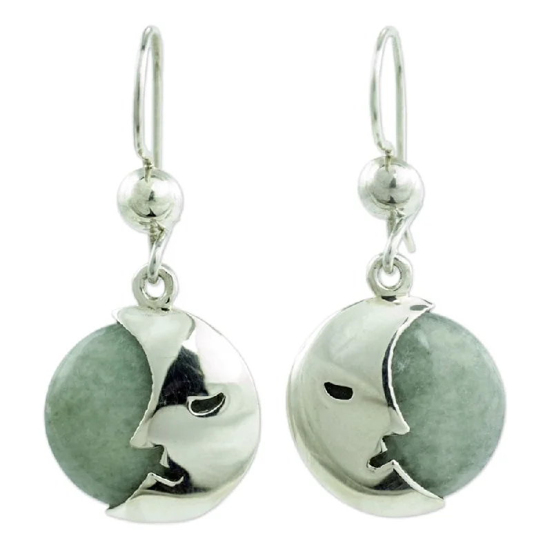 sturdy silver earrings-Handmade Sterling Silver 'Cool Crescent Moon' Jade Earrings (Guatemala) - 1.4" L x 0.7" W x 0.2" D - 1.4" L x 0.7" W x 0.2" D