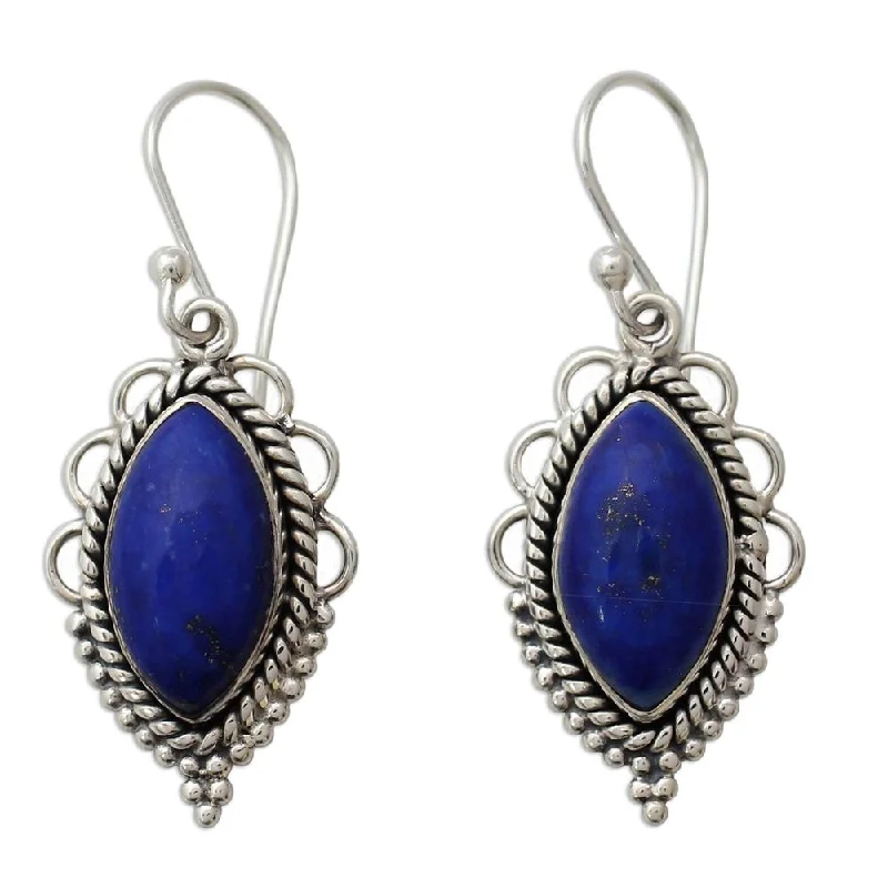 chiseled monogram earrings-Handmade Sterling Silver 'Indian Ocean' Lapis Lazuli Earrings (India)