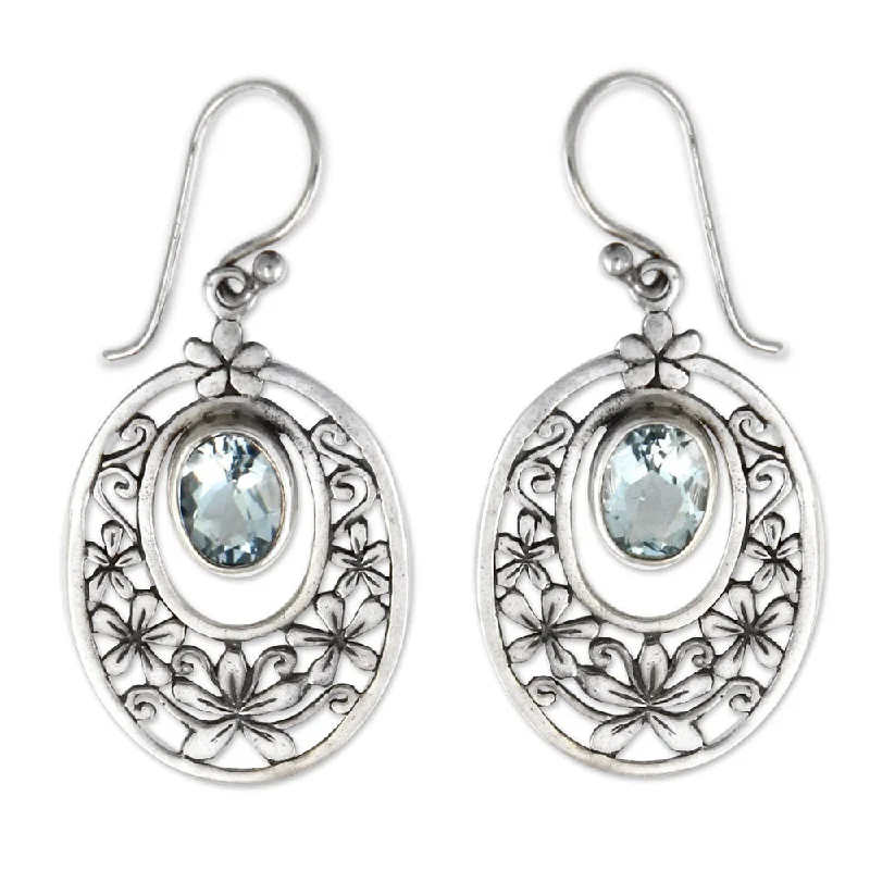 sprig chiseled earrings-Handmade Sterling SIlver 'Jasmine Raindrops' Blue Topaz Earrings (Indonesia)