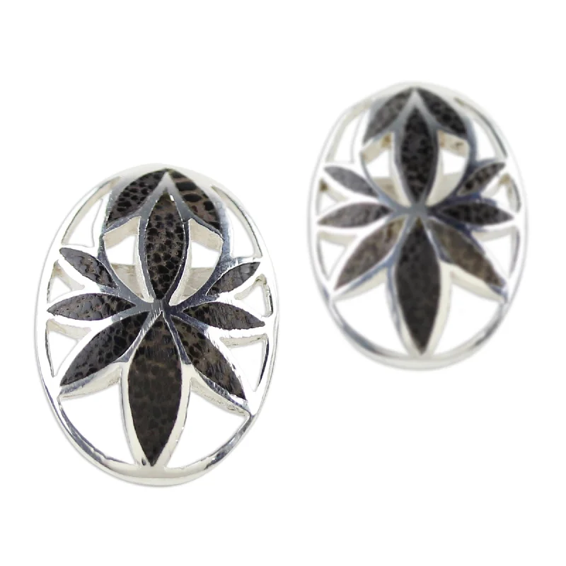 ancestral birthstone earrings-Handmade Sterling Silver 'Lotus Love' Coconut Shell Button Earrings (Thailand)