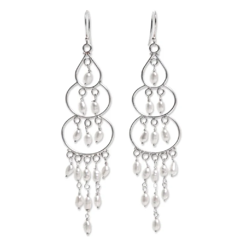 sprig charm earrings-Handmade Sterling Silver Moonlit Orbs Cultured Pearl Earrings (Indonesia) - 3.5*0.8