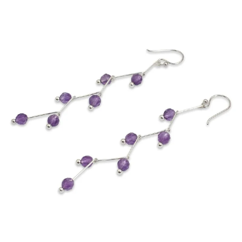 crescent wave drop earrings-Handmade Sterling Silver Overlay 'Lightning' Amethyst Earrings (Thailand)