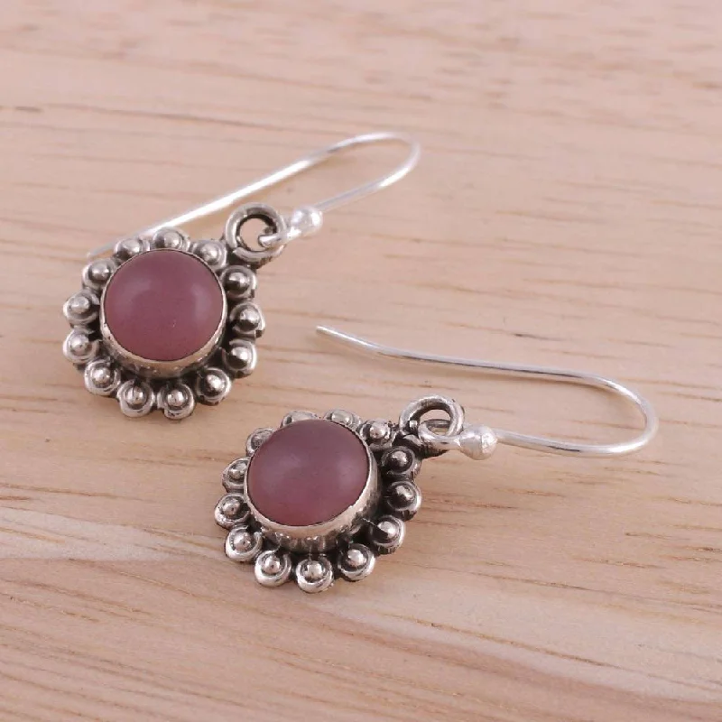 slender drop earrings-Handmade Sterling Silver 'Pink Appeal' Chalcedony Earrings (India) - 1.1*0.4