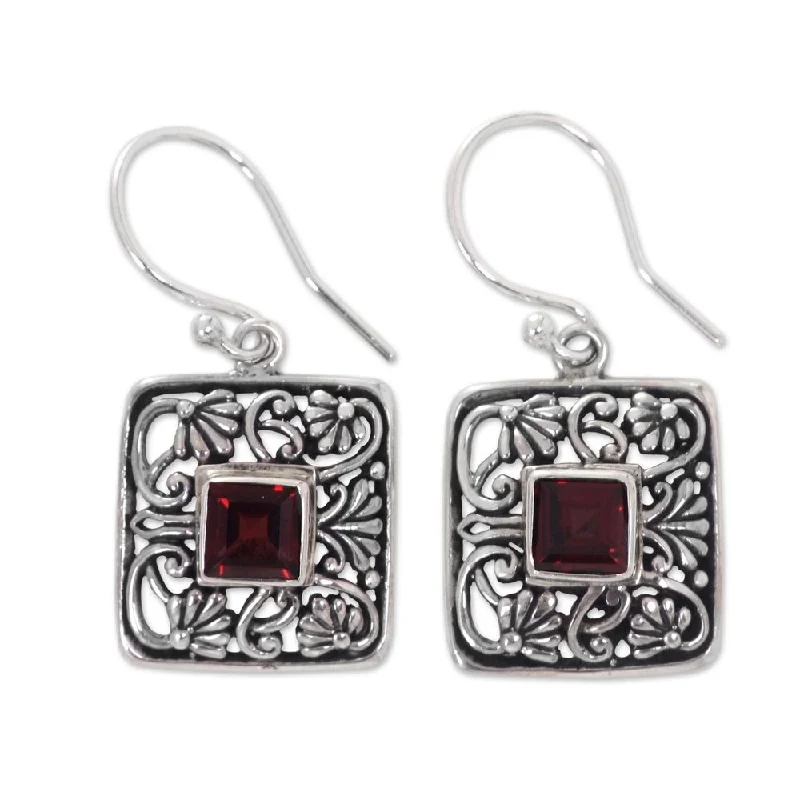 pearl interlocked earrings-Handmade Sterling Silver 'Red Lotus Pond' Garnet Earrings (Indonesia) - Hot Pink