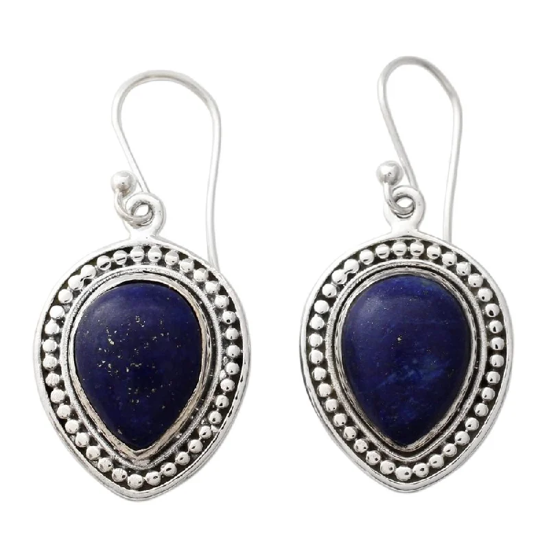 rose gold interlocked earrings-Handmade Sterling Silver 'Royal Droplets' Lapis Lazuli Earrings (India) - Blue