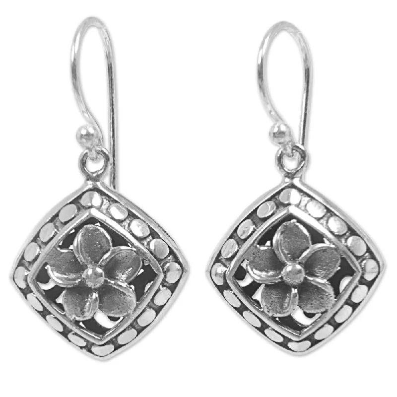 sprig chandelier earrings-Handmade Sterling Silver Sacred Flower Earrings (Indonesia) - 1.1L*0.6W