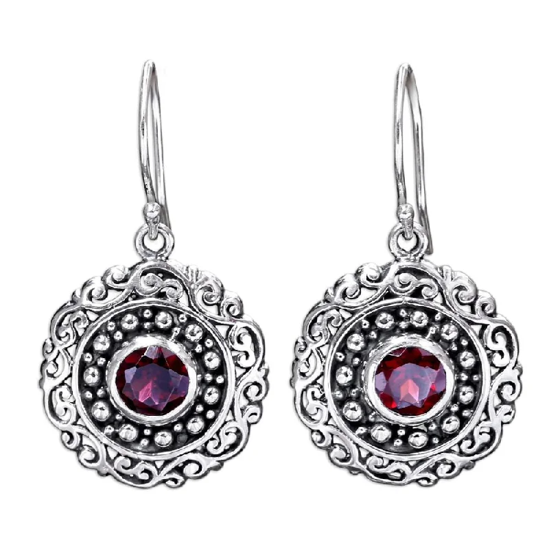 gold coil earrings-Handmade Sterling Silver 'Solar Flares' Garnet Earrings (Indonesia) - 1.4L*0.7W