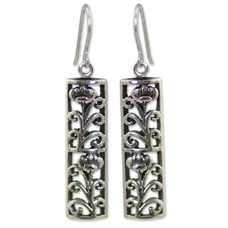 chiseled silver earrings-Handmade Sterling Silver 'Spring Blossom' Earrings (Thailand)