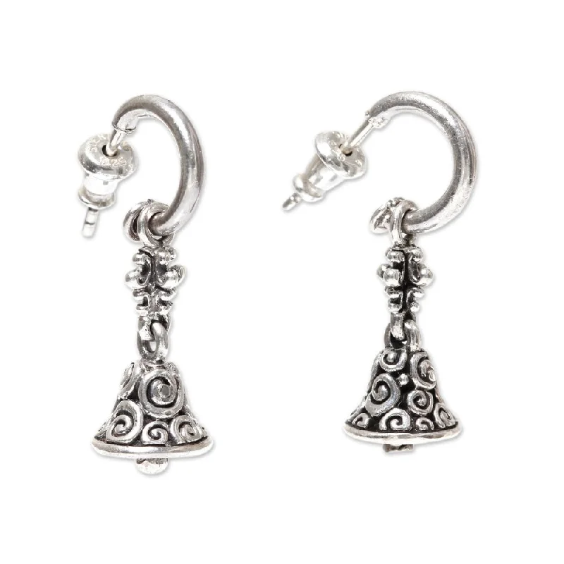 bronze drop earrings-Handmade Sterling Silver 'Swara Genta' Earrings (Indonesia)