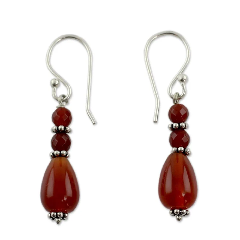 chiseled hoop earrings-Handmade Sterling Silver Vibrant Jaipur Carnelian Earrings (India)