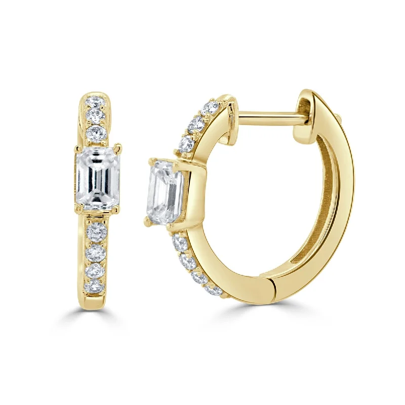 gothic topaz earrings-Joelle Diamond & Emerald Cut Huggie Earrings 14K Gold