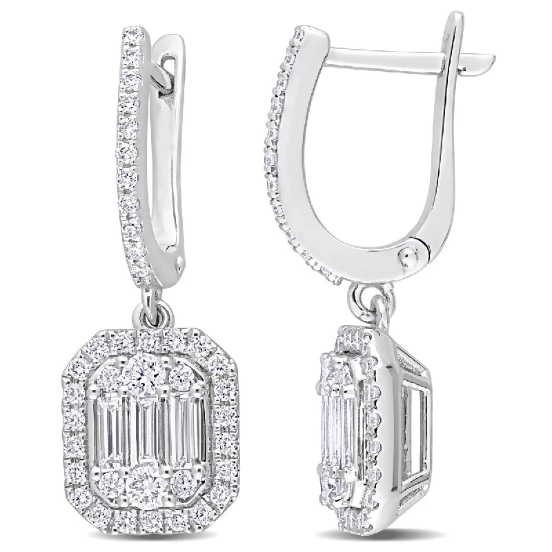 extravagant statement earrings-Miadora 7/8ct TDW Parallel Baguette Diamond Halo Cuff Earrings in 14k White Gold