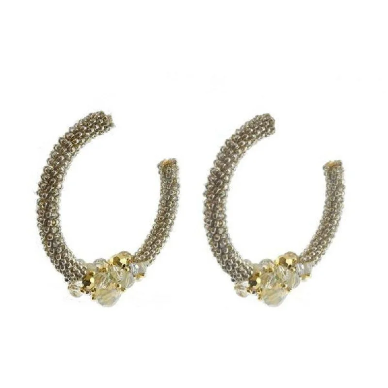 sprig drop earrings-Miriam Haskell Beaded Silver Hoop Earrings