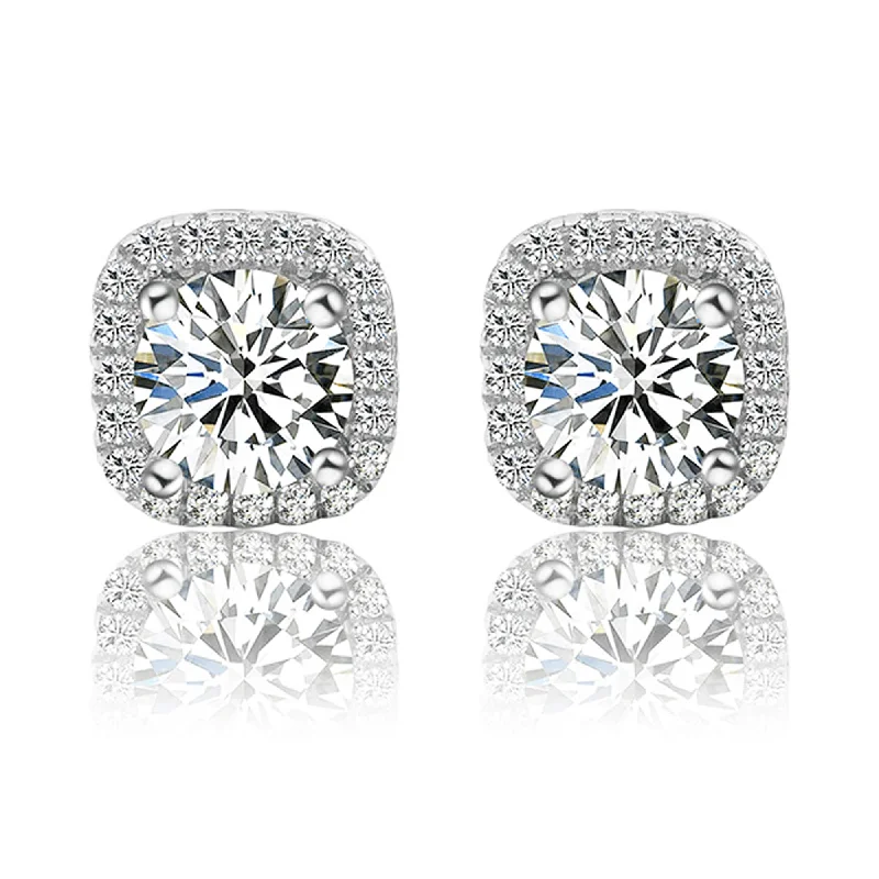 slender bar earrings-Moissanite Stud Earrings in 14k White Gold As A Best Gift For Her