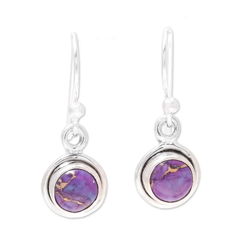 night diamond earrings-NOVICA Adorable Moon in Purple, Sterling silver and composite turquoise dangle earrings - 0.9*0.3